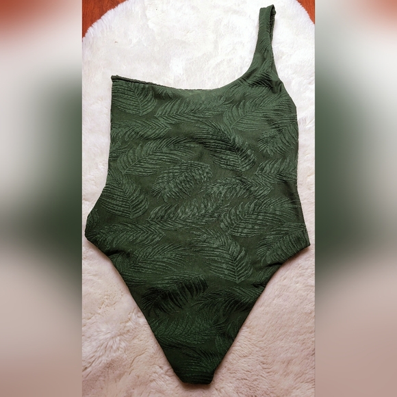 Kenny Flowers Costa Rica Palm Jacquard One Shoulder 1 Piece Swimsuit Green Small - Picture 4 of 8